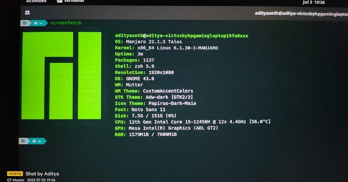 Terminal output from a Manjaro Linux system information command