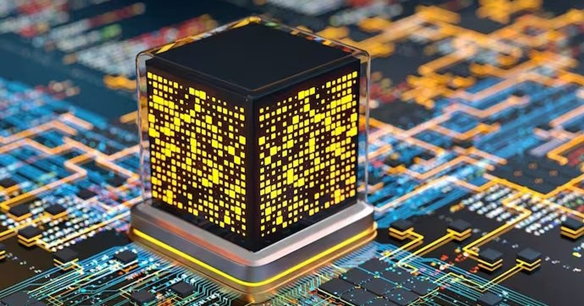Abstract rendering representing blockchain and quantum cryptography